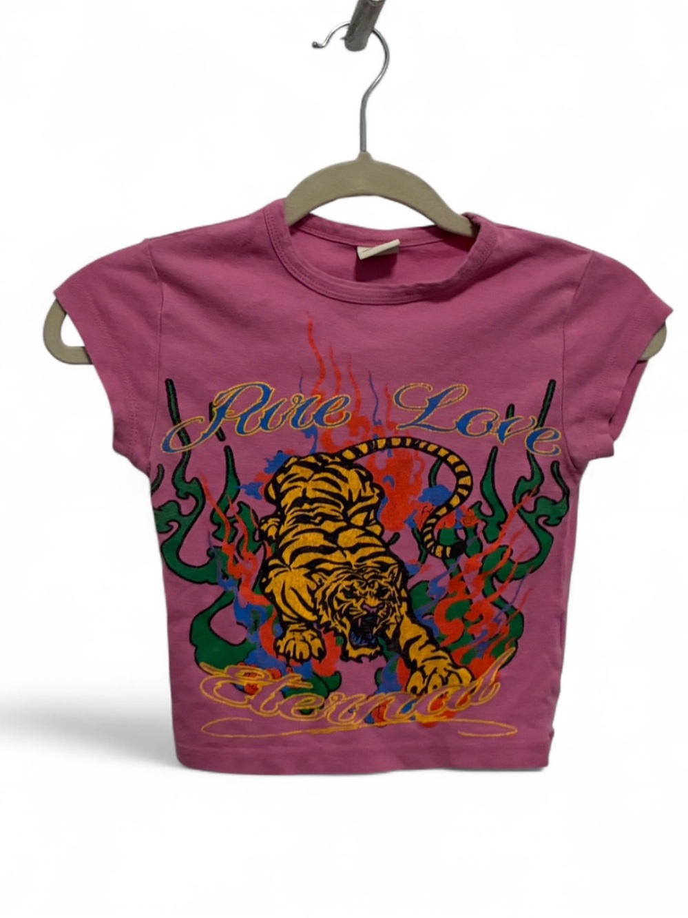 Urban Outfitters Pure Love Pink Baby Tee with Tiger Graphic
